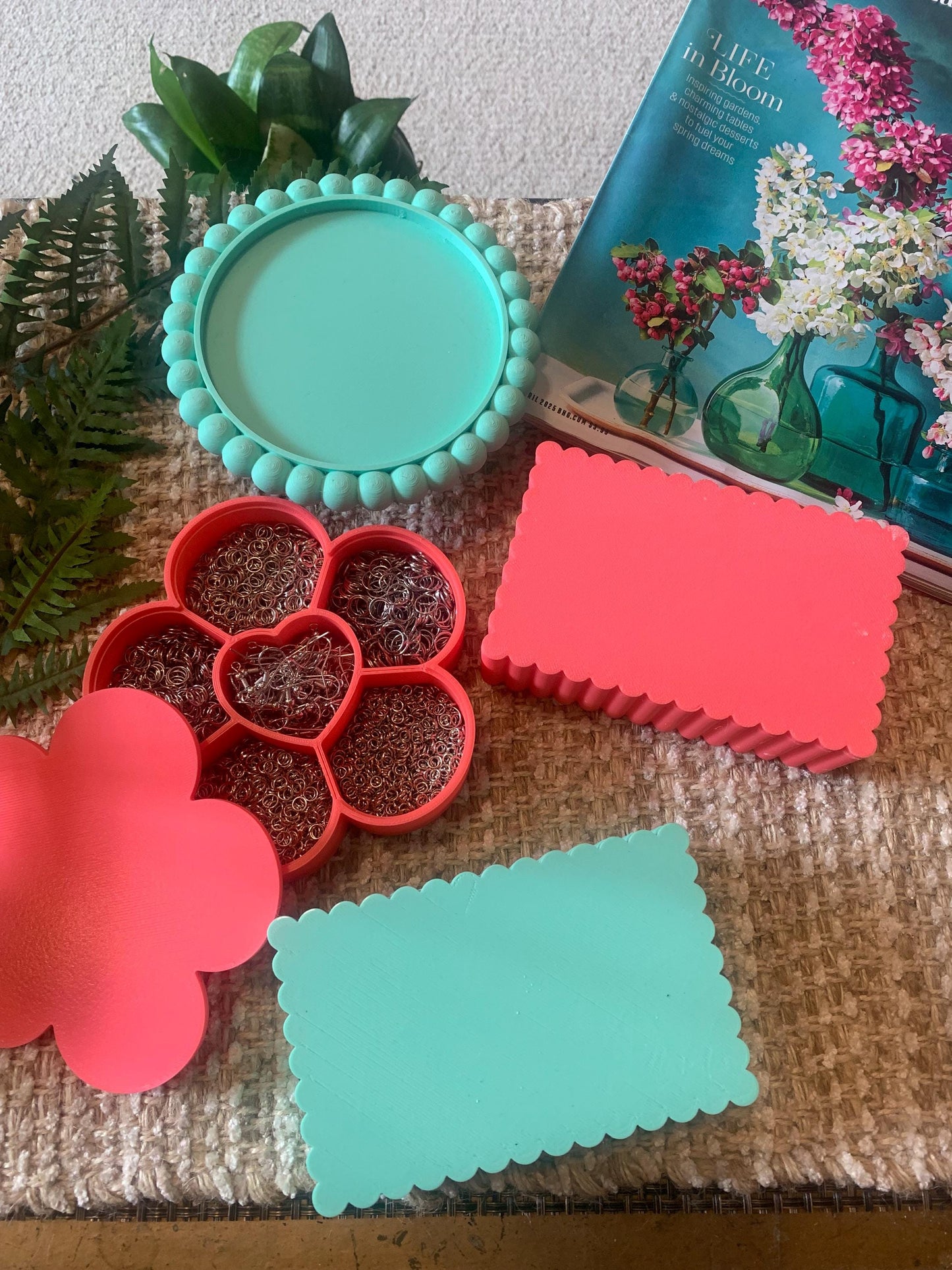 Flower organizer box, supplies and tools, jewelry making, container, small dividers