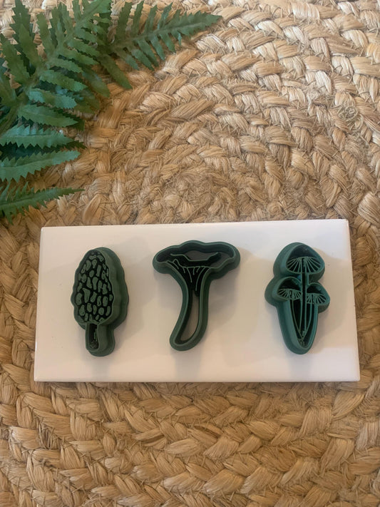 Mushroom Trio Polymer Clay Cutters: Morel, Chanterelle, Pixie Caps