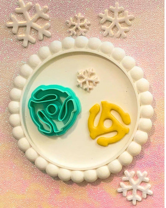 45 Vinyl Record Adapter Polymer Clay Cutter: retro vintage Christmas nostalgia, clay tools, 80s