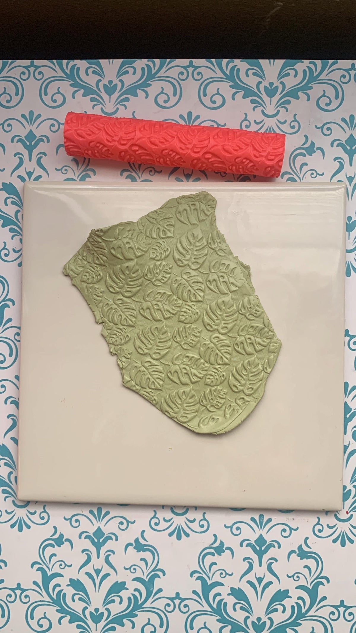 Monstera Texture Roller for Polymer Clay, supplies and tools, plant pattern