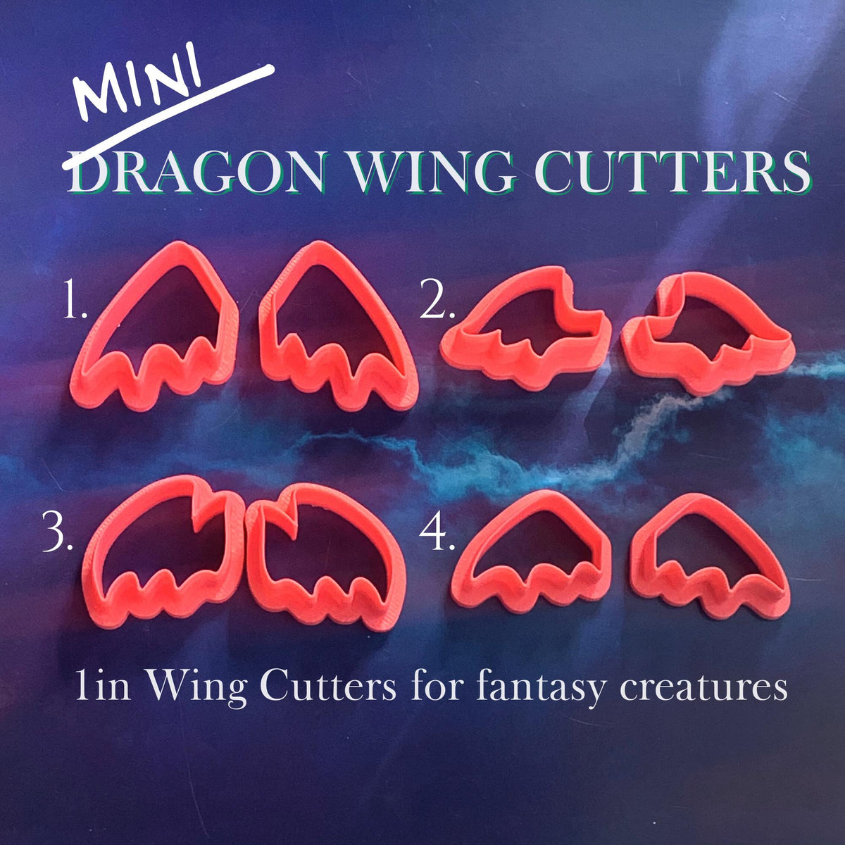 Micro Dragon Wings 4 pack | 1-Inch Fantasy Wing Pairs | Polymer Clay Cutters