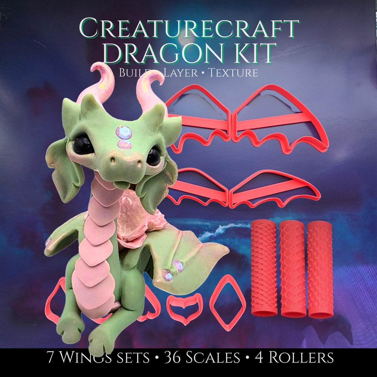 Complete Polymer Clay Dragon Kit | Wings, Scales, Texture Rollers, Creaturecraft System