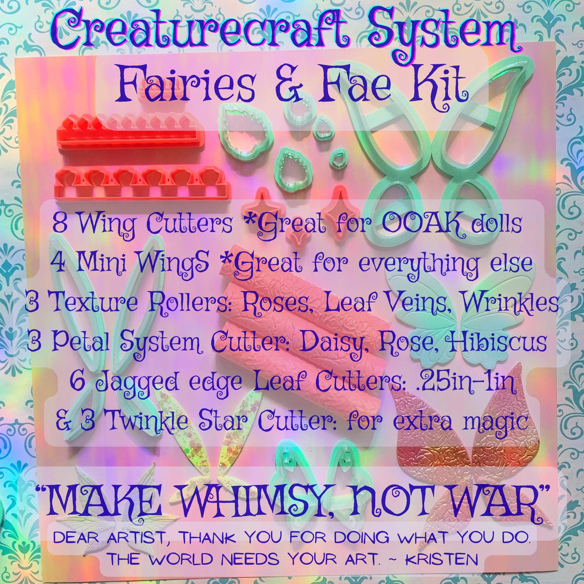 Fairy Cutter Kit for Polymer Clay | Doll Tools, Texture Rollers, Leaf Cutters