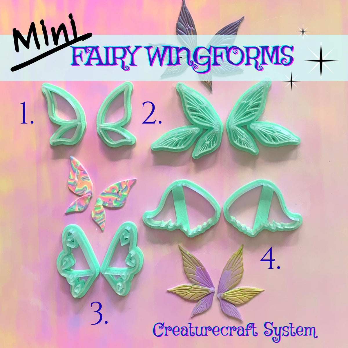 Mini Fairy Wing 4 pack | 2-Inch Polymer Clay Fantasy Wing Cutters | Creaturecraft System