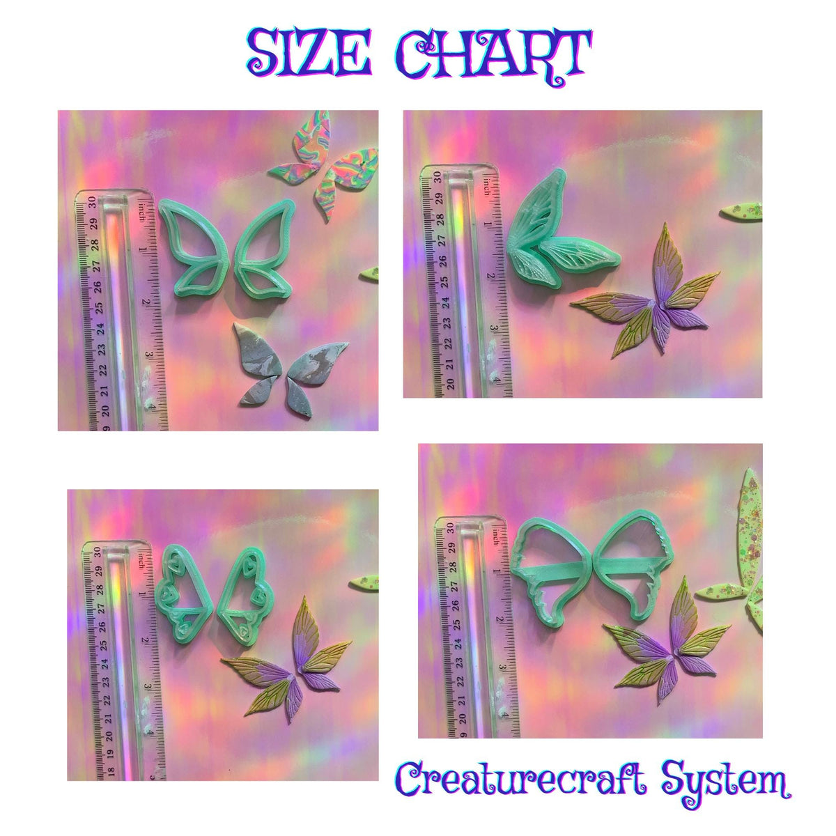 Mini Fairy Wing 4 pack | 2-Inch Polymer Clay Fantasy Wing Cutters | Creaturecraft System