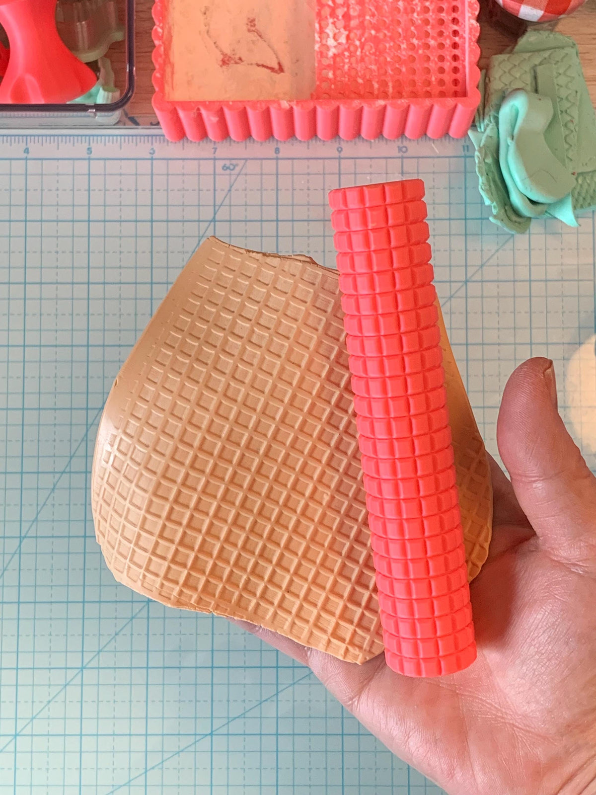 Sugar Cone Waffle Texture Roller for Polymer Clay Earrings | Realistic Ice Cream Pattern