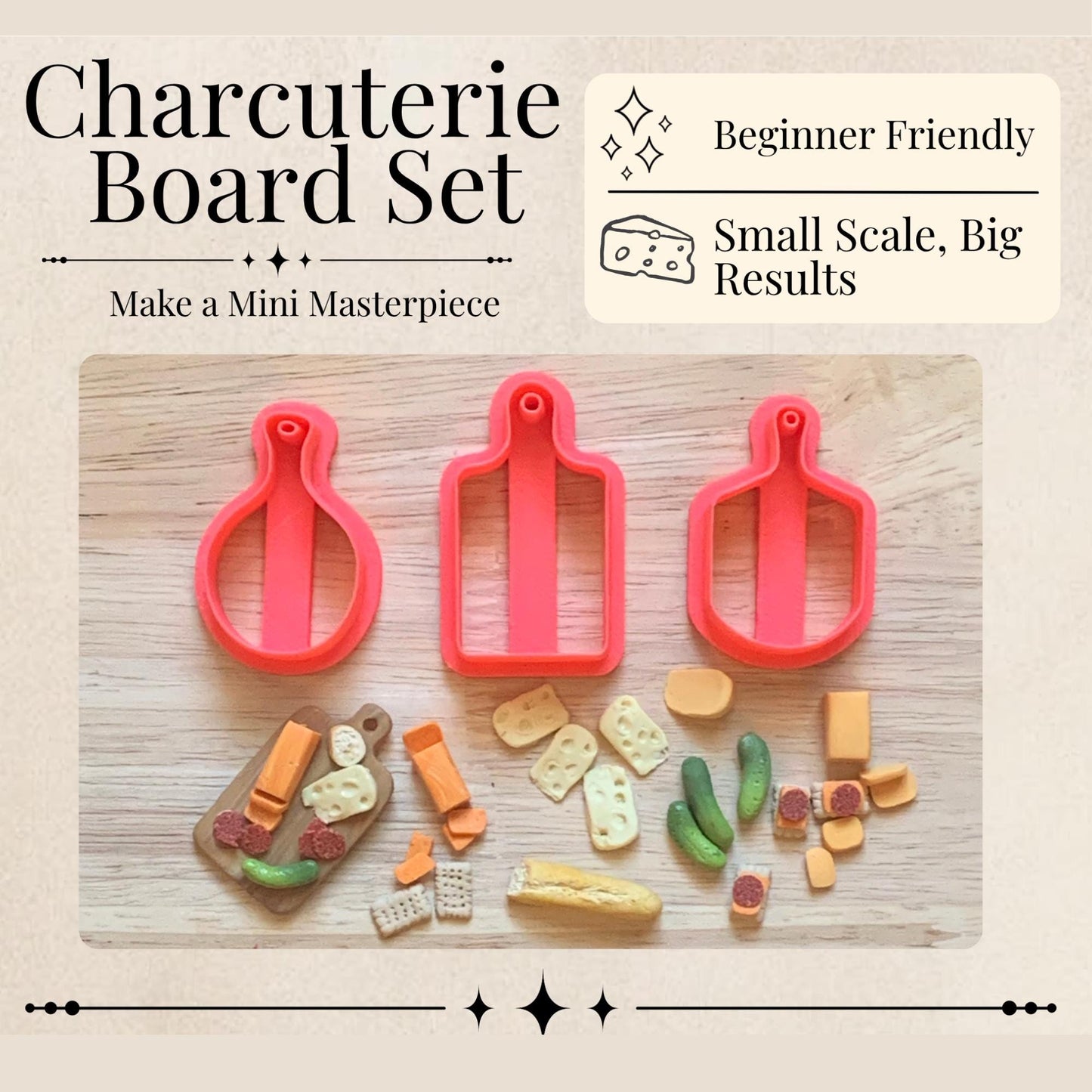 Mini Charcuterie Board Trio Cutters  Polymer Clay Earring Tools, Tiny Food Jewelry Set