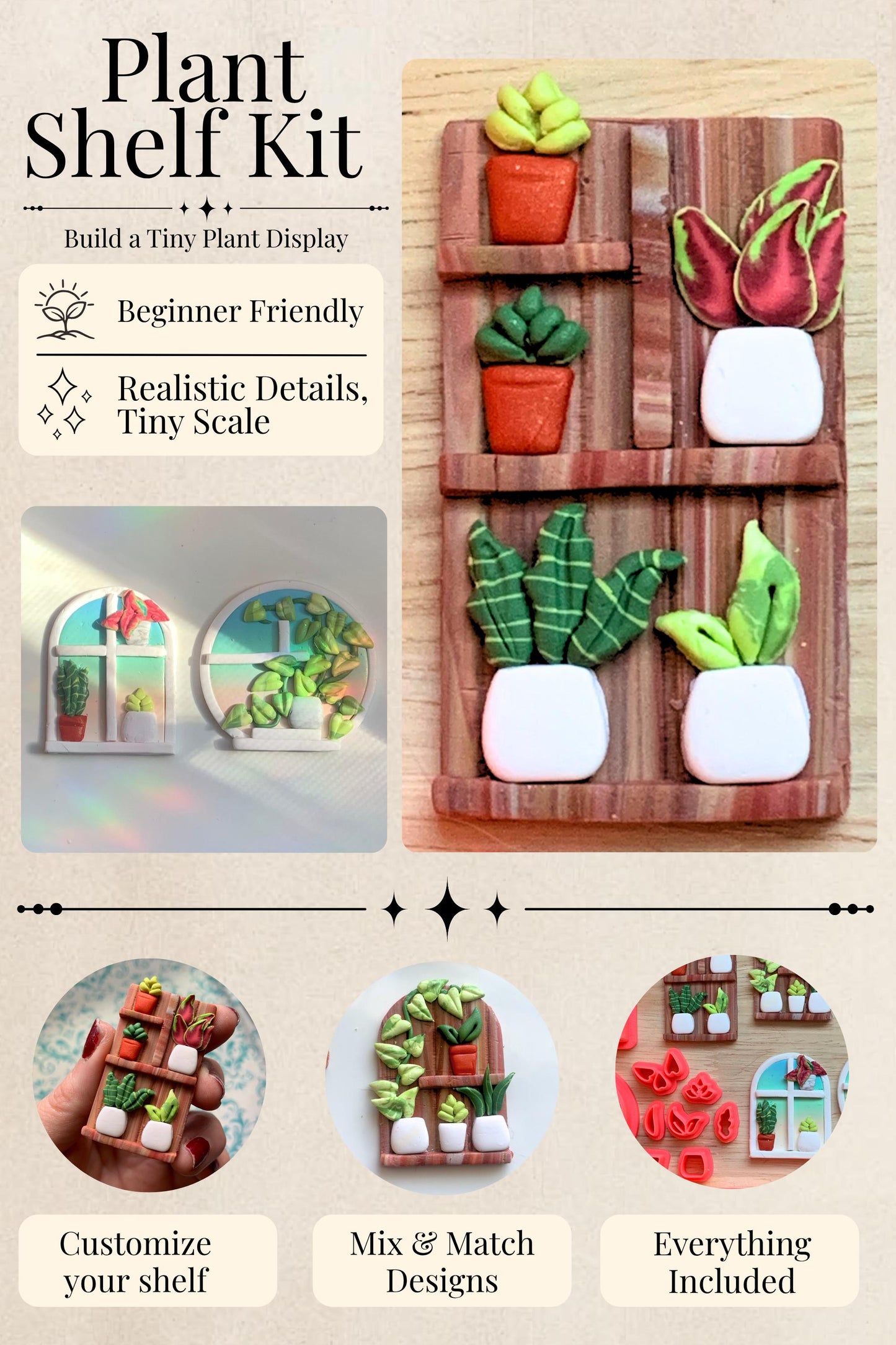 Polymer Clay Plant Shelf Kit  Mini Decor Cutters & Tools (Easy System)