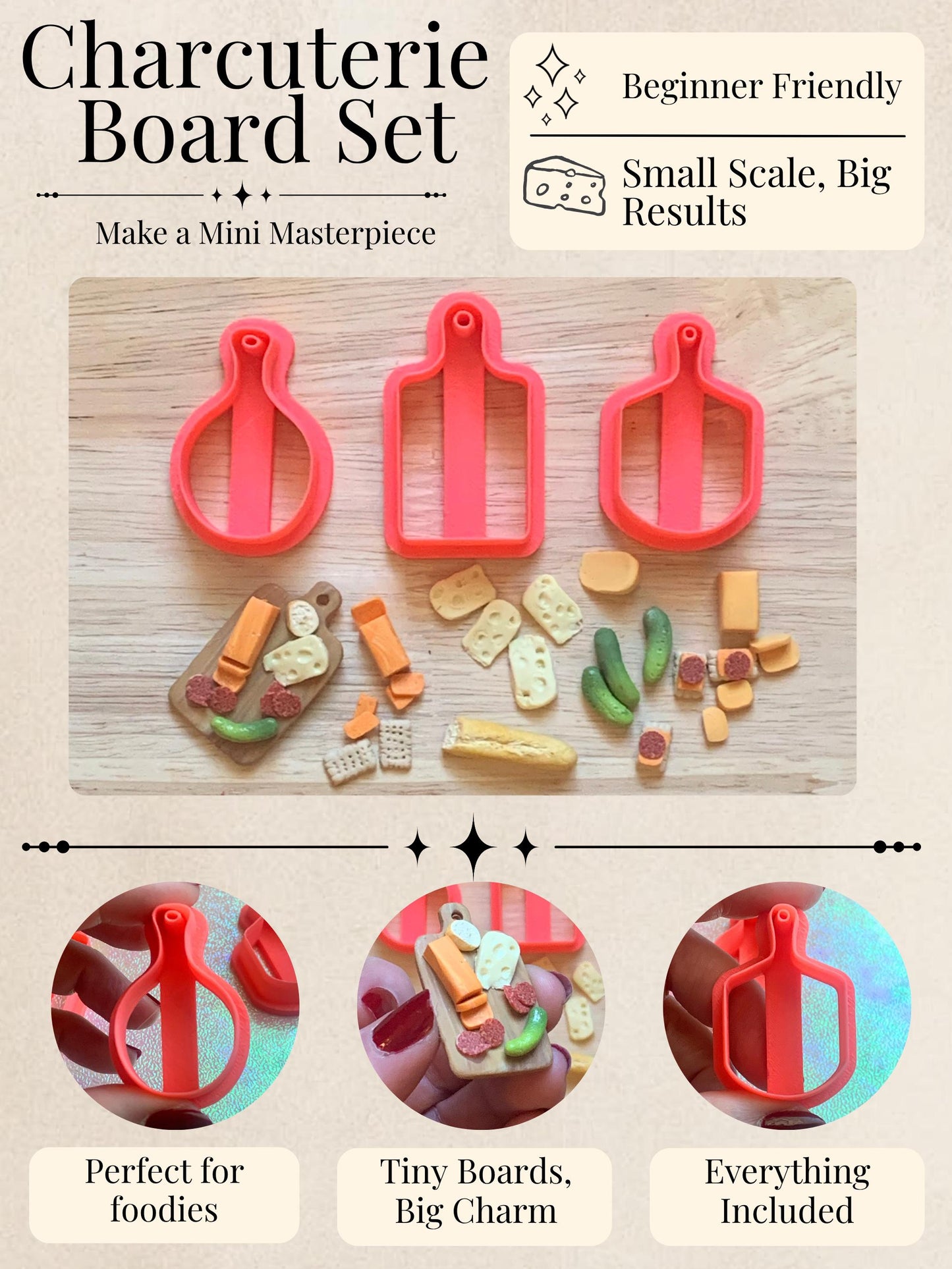 Mini Charcuterie Board Trio Cutters  Polymer Clay Earring Tools, Tiny Food Jewelry Set