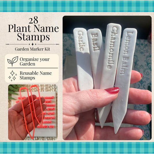 28 Plant Name Stamps w/ 2 Stake Cutters for Polymer Clay | Botanical Cutters