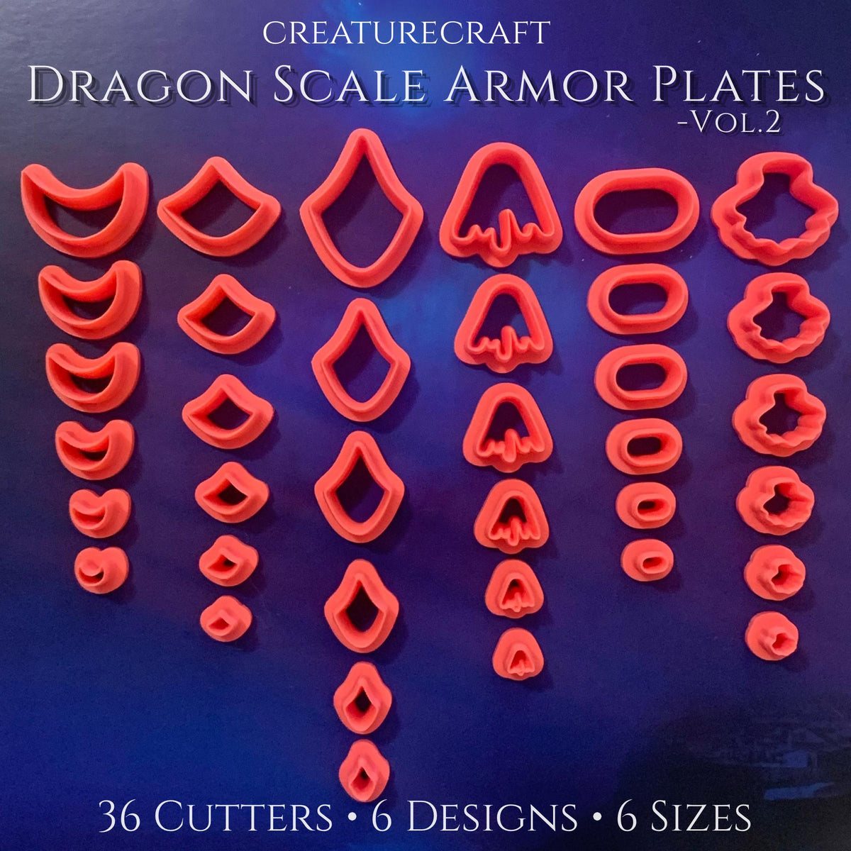 Dragon Scale Cutters | Fantasy Armor Clay Tools, 6 Designs, 36 Sizes