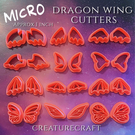 1-Inch Micro Wing Cutters | Polymer Clay Tools (Dragon, Fairy, Bat, Bug) | Fantasy Jewelry