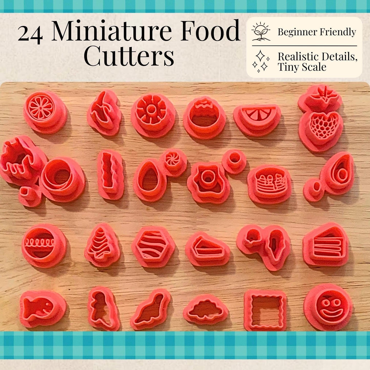Miniature Food Cutters Set | Tiny Fruit, Breakfast, Dessert, Snack Collection (24 Pieces)