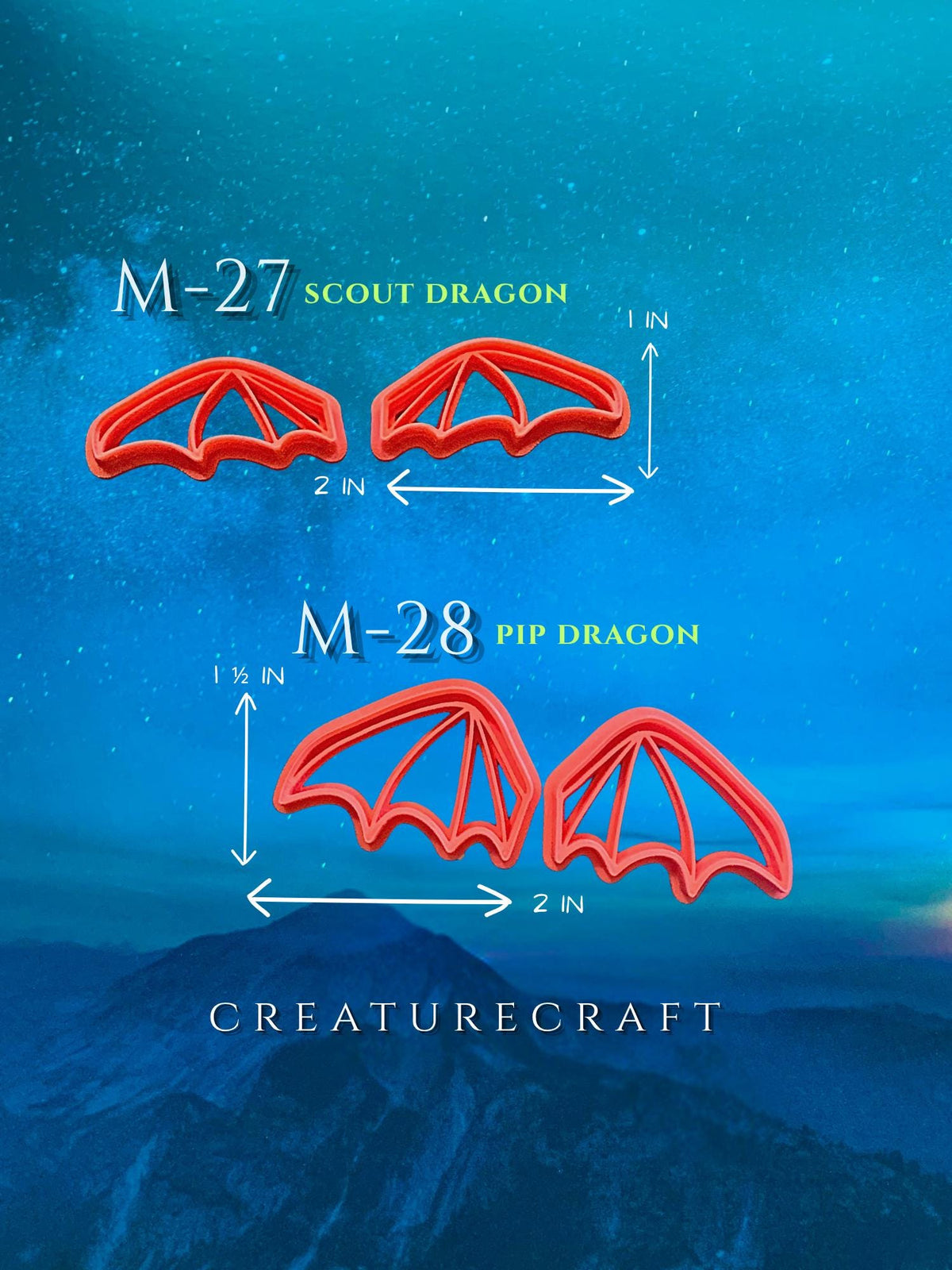 Mini Wing Cutter Set | 2 Inch Dragon & Fairy Wings | Polymer Clay Creature Making Tools | Creaturecraft