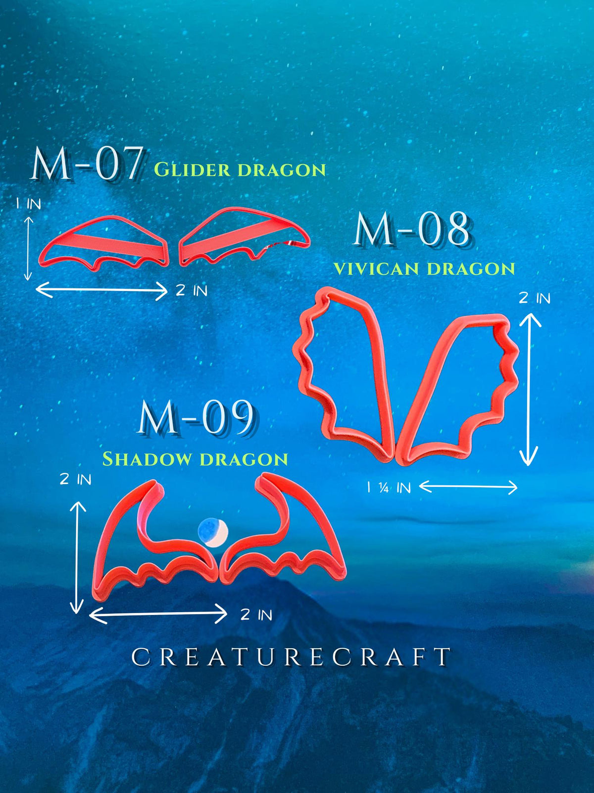 Mini Wing Cutter Set | 2 Inch Dragon & Fairy Wings | Polymer Clay Creature Making Tools | Creaturecraft