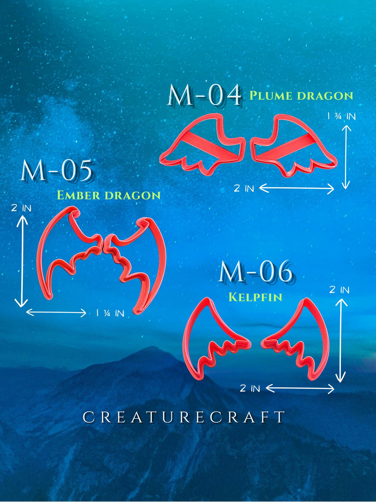 Mini Wing Cutter Set | 2 Inch Dragon & Fairy Wings | Polymer Clay Creature Making Tools | Creaturecraft