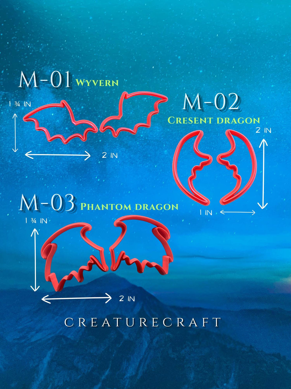 Mini Wing Cutter Set | 2 Inch Dragon & Fairy Wings | Polymer Clay Creature Making Tools | Creaturecraft