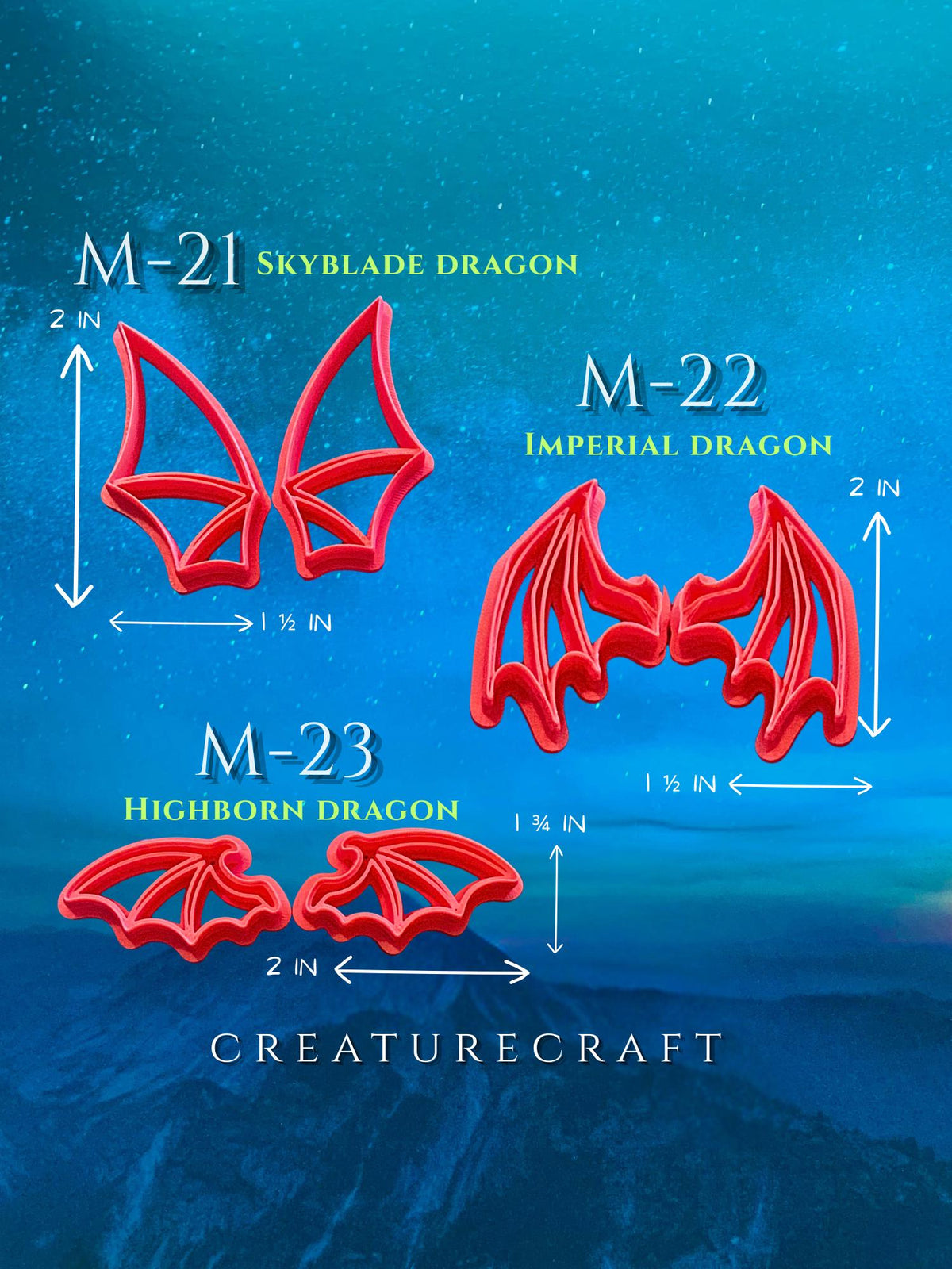 Mini Wing Cutter Set | 2 Inch Dragon & Fairy Wings | Polymer Clay Creature Making Tools | Creaturecraft
