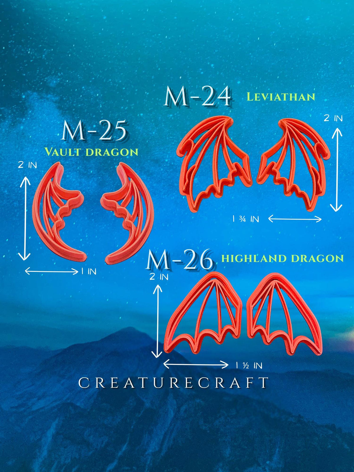 Mini Wing Cutter Set | 2 Inch Dragon & Fairy Wings | Polymer Clay Creature Making Tools | Creaturecraft