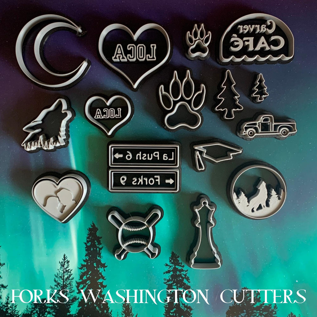 Twilight Inspired Polymer Clay Cutters, Forks Wolf Vampire Collection